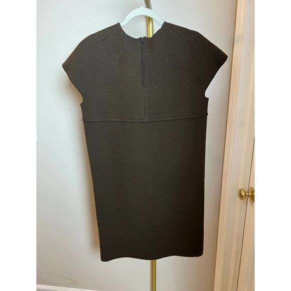 Ter et Bantine Brown Virgin Wool and Black Lamb Skin Leather Dress Sz. 42 (US 6) - Picture 4 of 9